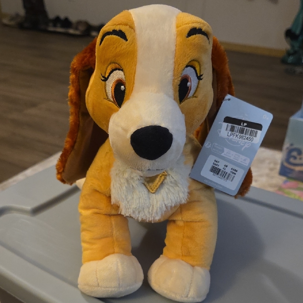 (J46) Disney Lady In The Tramp  Plush Dog Toy - Brown and White